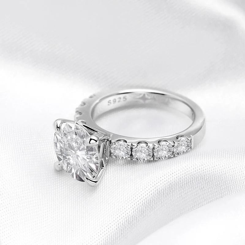 4.3 Carats Total Moissanite 18K White Gold Plated 925 Sterling Silver Engagement Ring