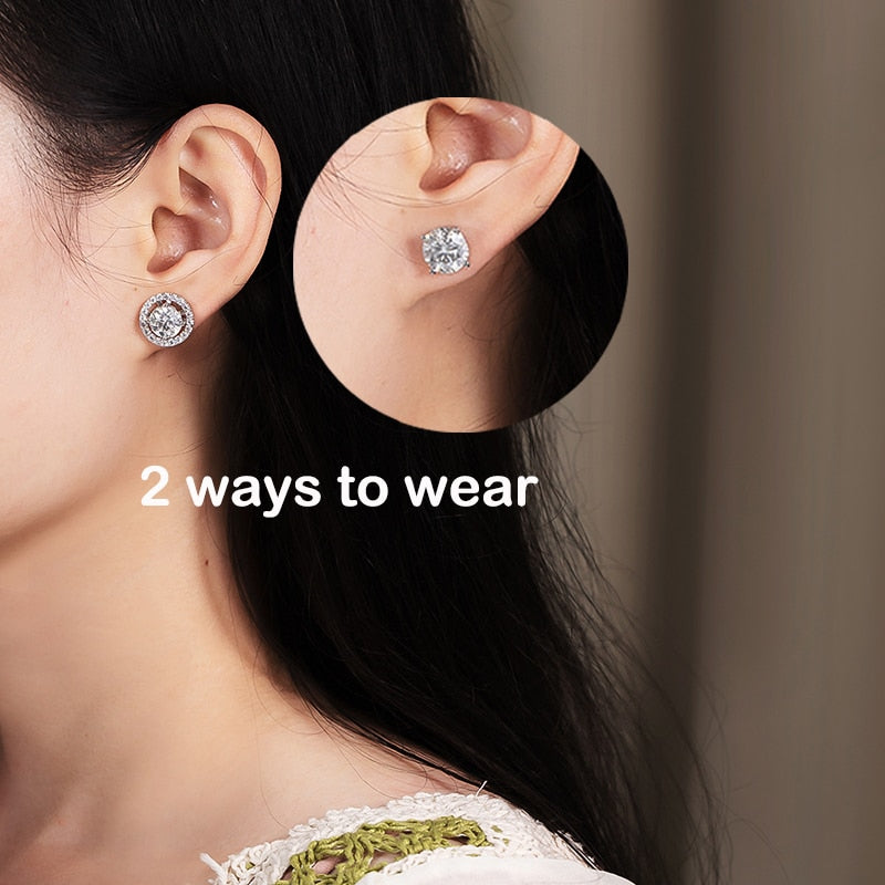 4.6 Carat Total D Color VVS1 Moissanite 18K White Gold Plated 925 Sterling 2-Way to Wear Stud Earrings