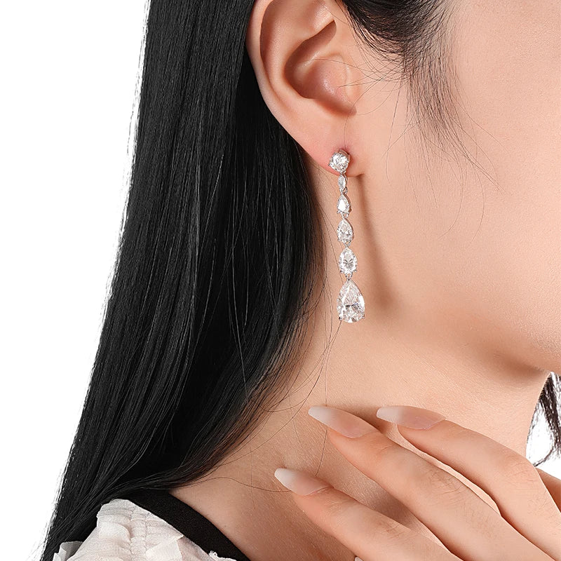 17.1 Carats Total Moissanite Rhodium Plated 925 Sterling Silver Drop Earrings