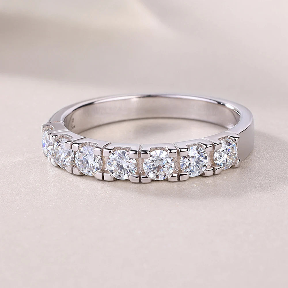 0.7 Carat Total Moissanite 18K White Gold Plated 925 Sterling Silver Band