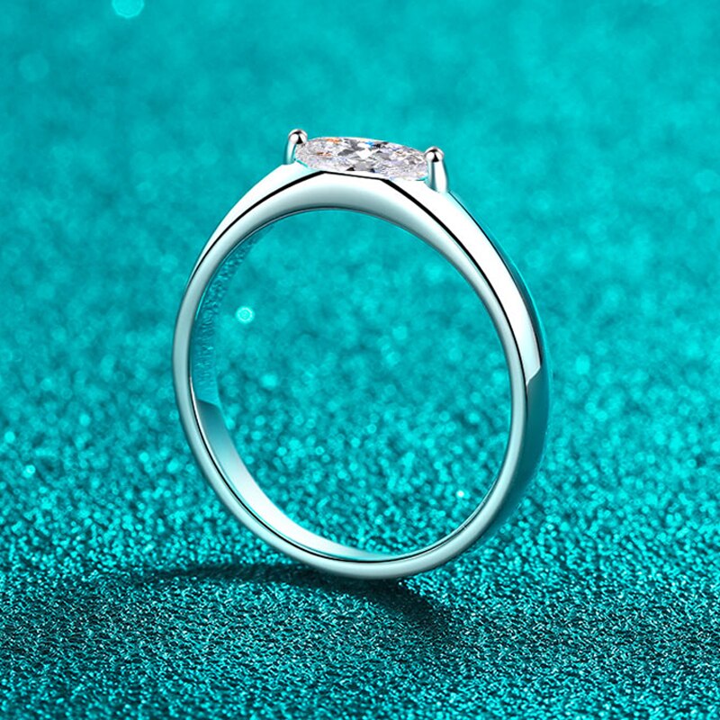 0.5 Carat Marquise Cut Moissanite Platinum Plated 925 Sterling Silver Band