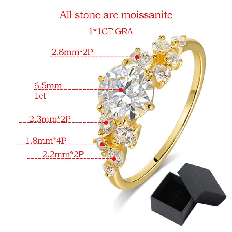 1.3 Carat Total Moissanite in 10K or 14K Yellow Real Gold Ring