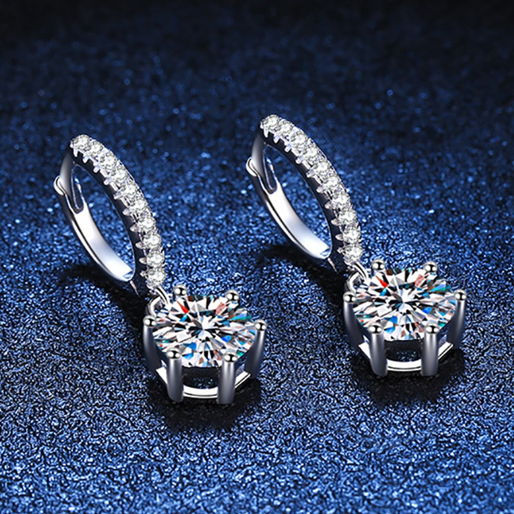 2 Carat Total Moissanite and Zircon Accent Platinum Plated 925 Sterling Silver Drop Earrings