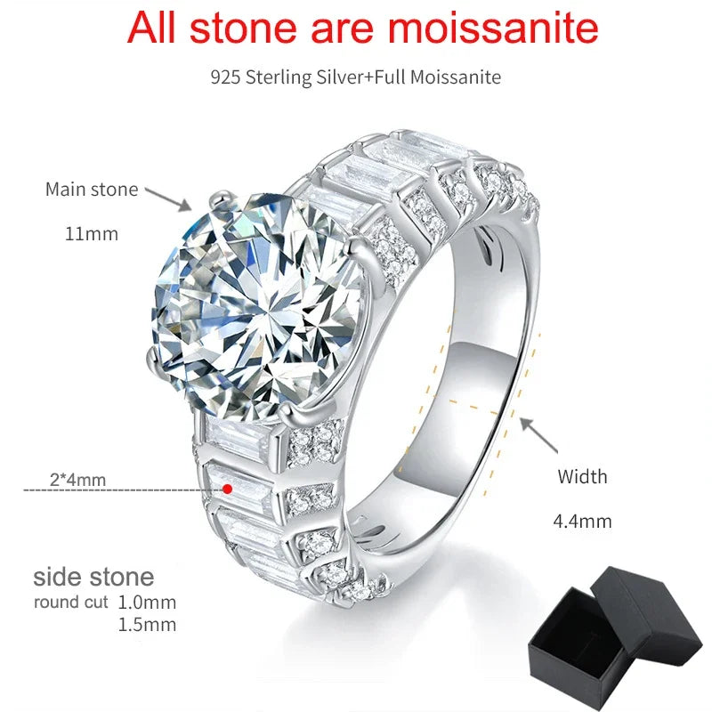 6.9 Carats Total Moissanite 18K White Gold Plated 925 Sterling Silver Statement Ring
