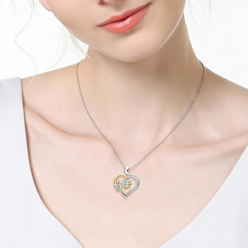 1 Carat Moissanite and Zircon Accent 18K Gold Plated 925 Sterling Silver Heart Pendant Necklace
