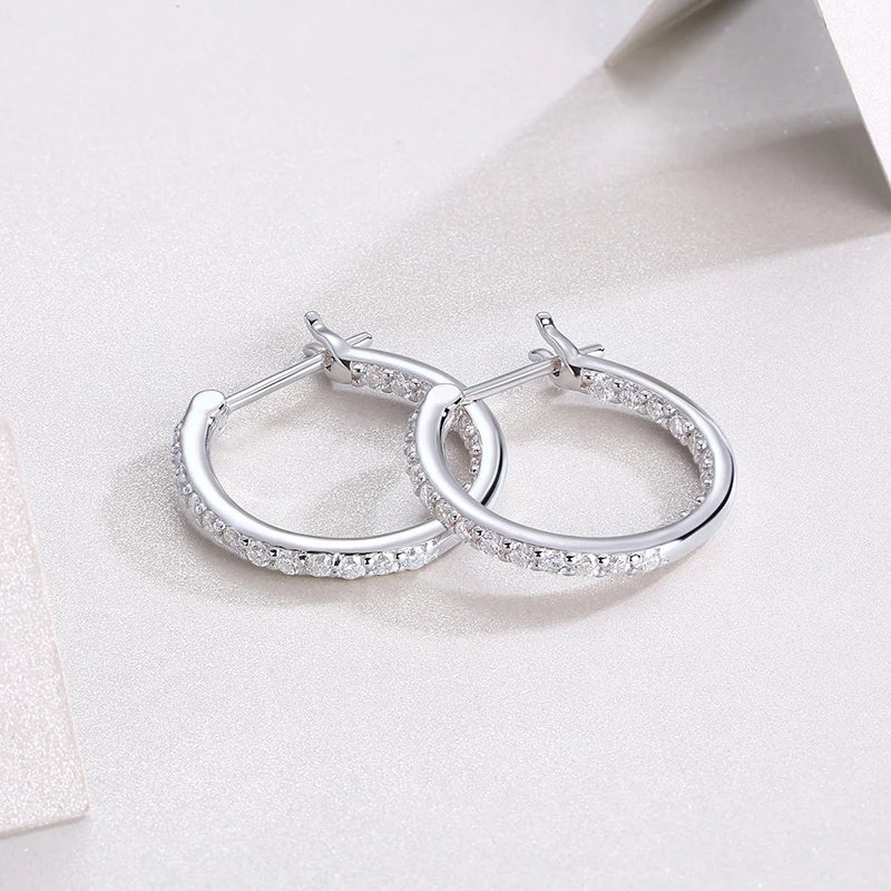 0.9 Carat Total Moissanite Platinum Plated 925 Sterling Silver Hoop Earrings
