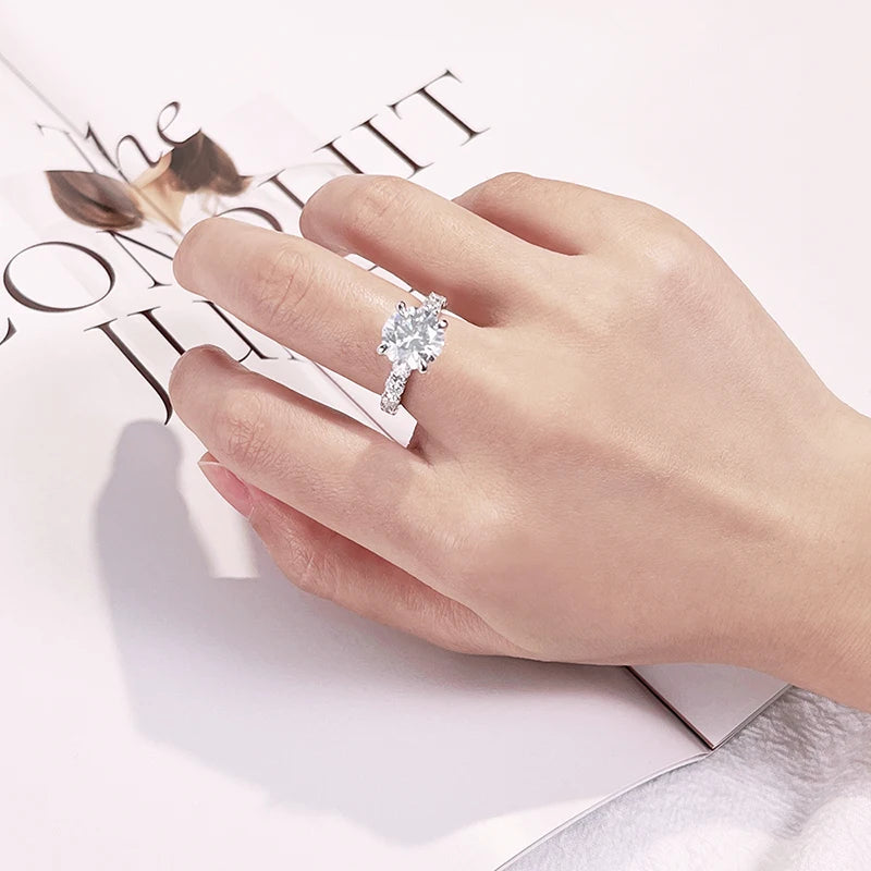4.3 Carats Total Moissanite 18K White Gold Plated 925 Sterling Silver Engagement Ring