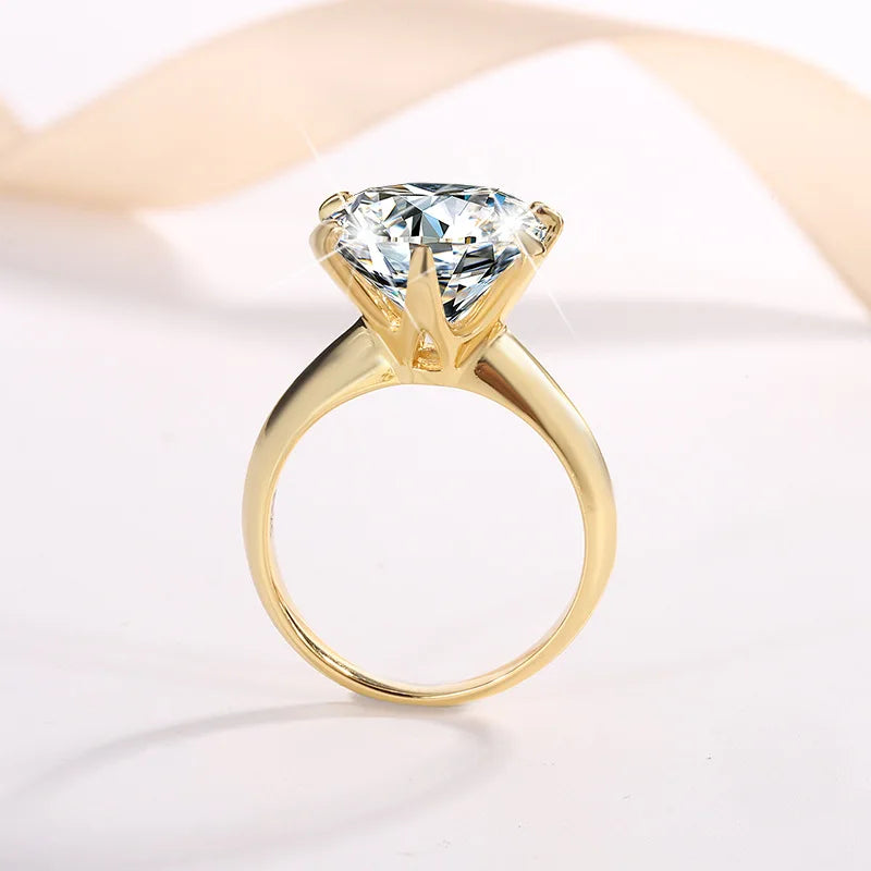5 Carat Moissanite 18K Yellow Gold Plated 925 Sterling Silver Solitaire Engagement Ring