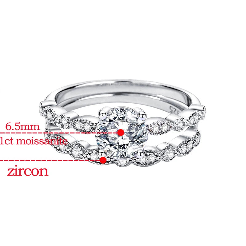 1 Carat Moissanite and Zircon 18K White Gold Plated 925 Sterling Silver Bridal Set