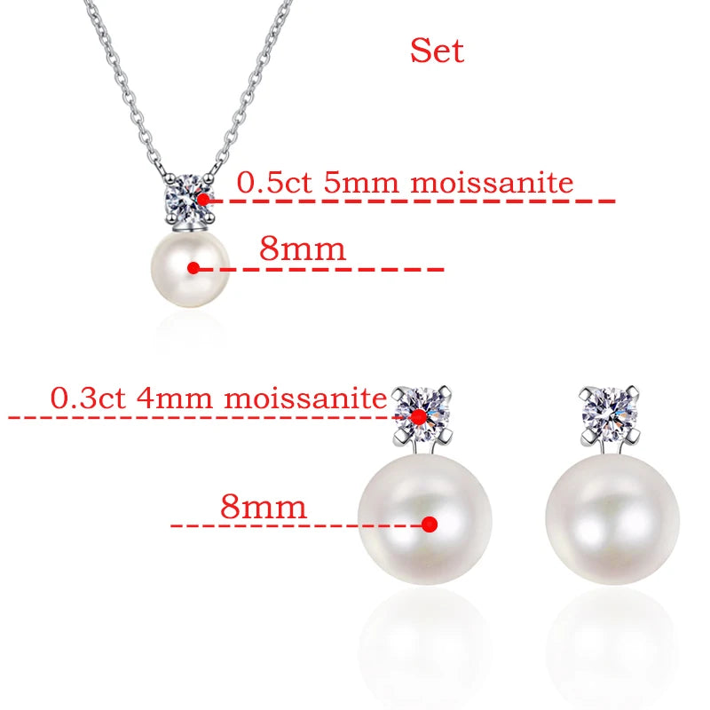 0.5 Carat Moissanite and Pearl Platinum Plated 925 Sterling Silver Pendant or Pendant/Earrings Set