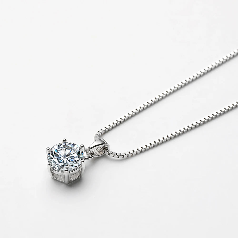 1 Carat to 10 Carats Moissanite Platinum Plated 925 Sterling Silver Pendant Necklace