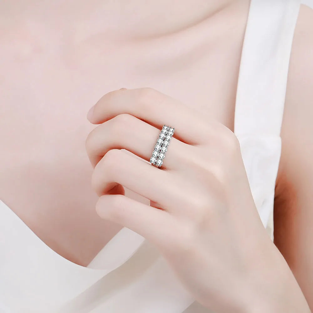 1.4 Carat Total Moissanite Platinum Plated 925 Sterling Double Row Band