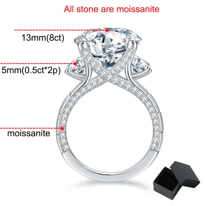 9.6 Carats Total Moissanite 18K White Gold Plated 925 Sterling Silver Engagement Ring