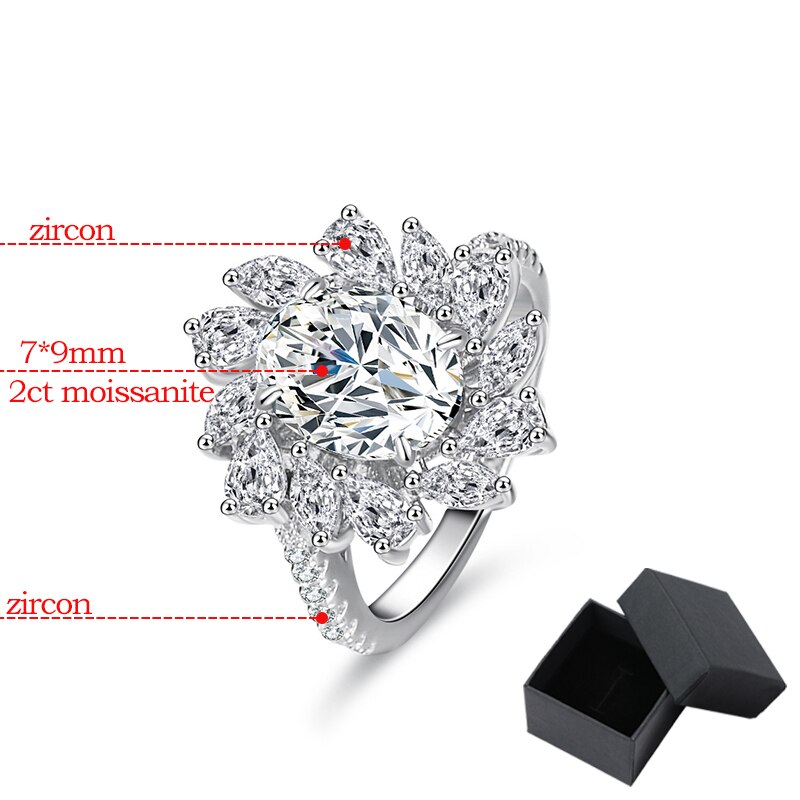 2 Carat Oval Cut Moissanite and Zircon Platinum Plated 925 Sterling Silver Cocktail/Engagement Ring 3 Colors