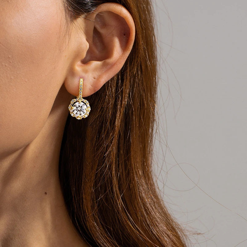 2 Carats Total Moissanite and Zircon 18K Gold Plated 925 Sterling Drop Earrings