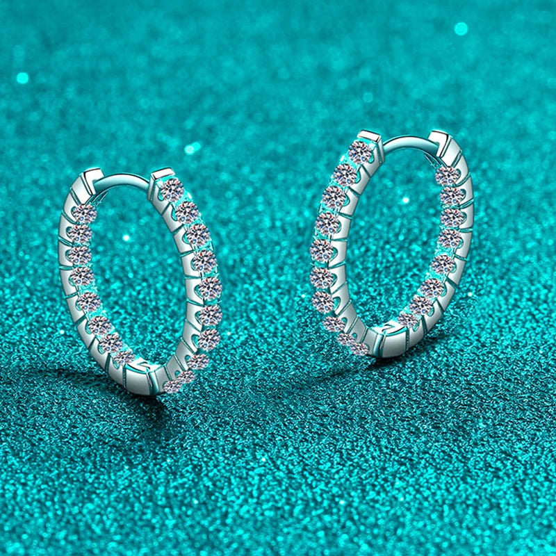 0.9 Carat Total Moissanite Platinum Plated 925 Sterling Silver Hoop Earrings