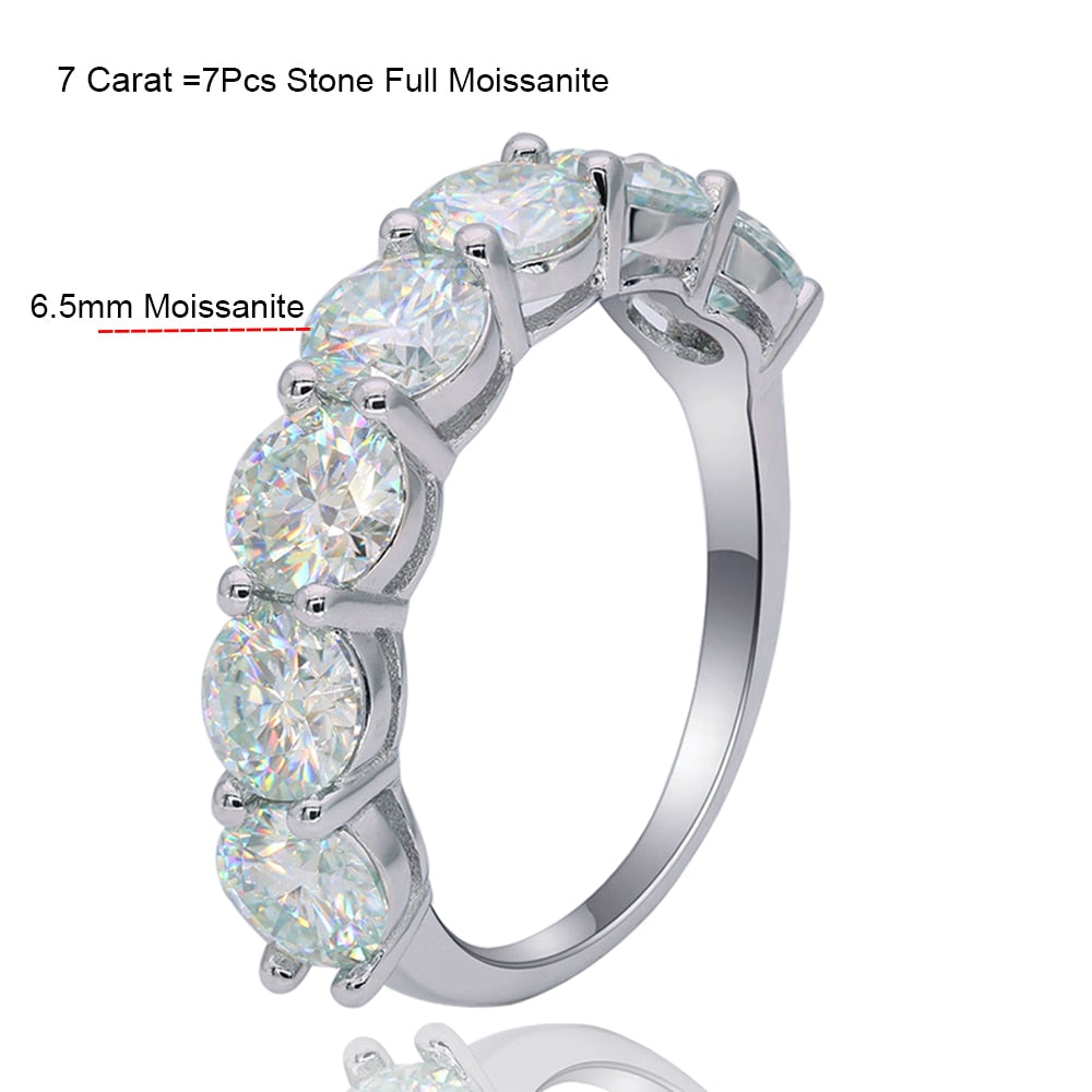 3.5 Carat or 7 Carat Total D Color VVS1 Moissanite Platinum Plated 925 Sterling 7 Stone Ring