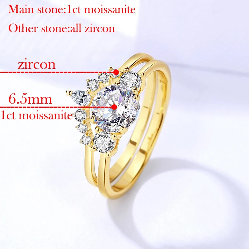 1 Carat Moissanite 18K Gold Plated 925 Sterling Silver Bridal Set