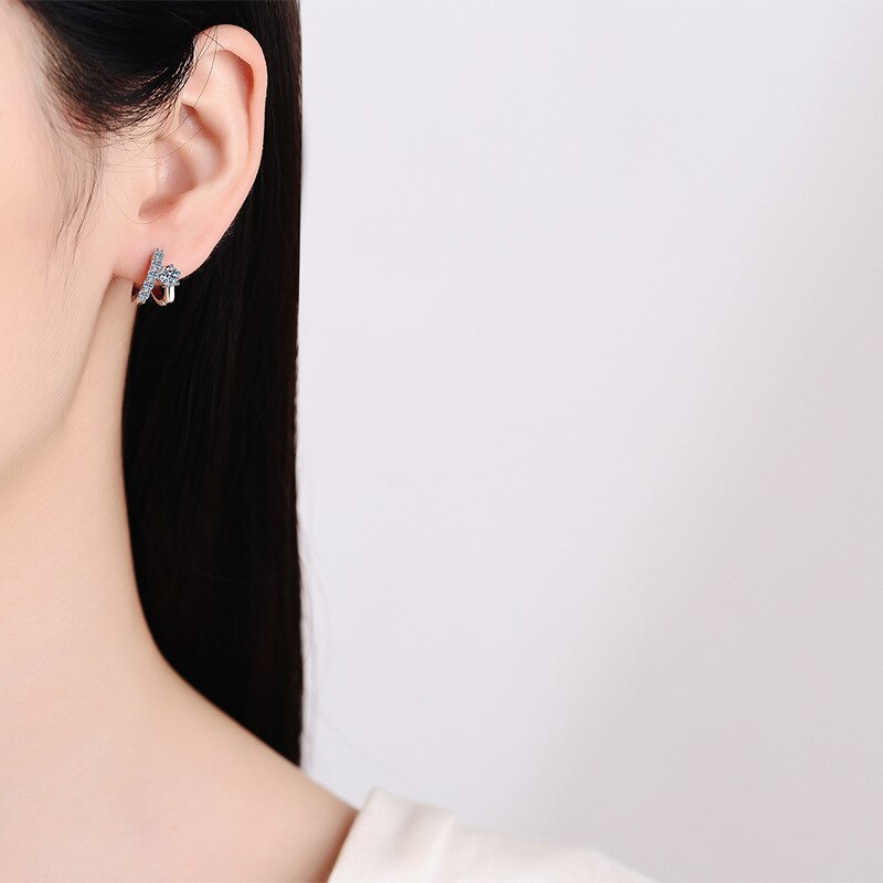 0.6 Carat Total Moissanite and Zircon Platinum Plated 925 Sterling Silver Hoop Earrings