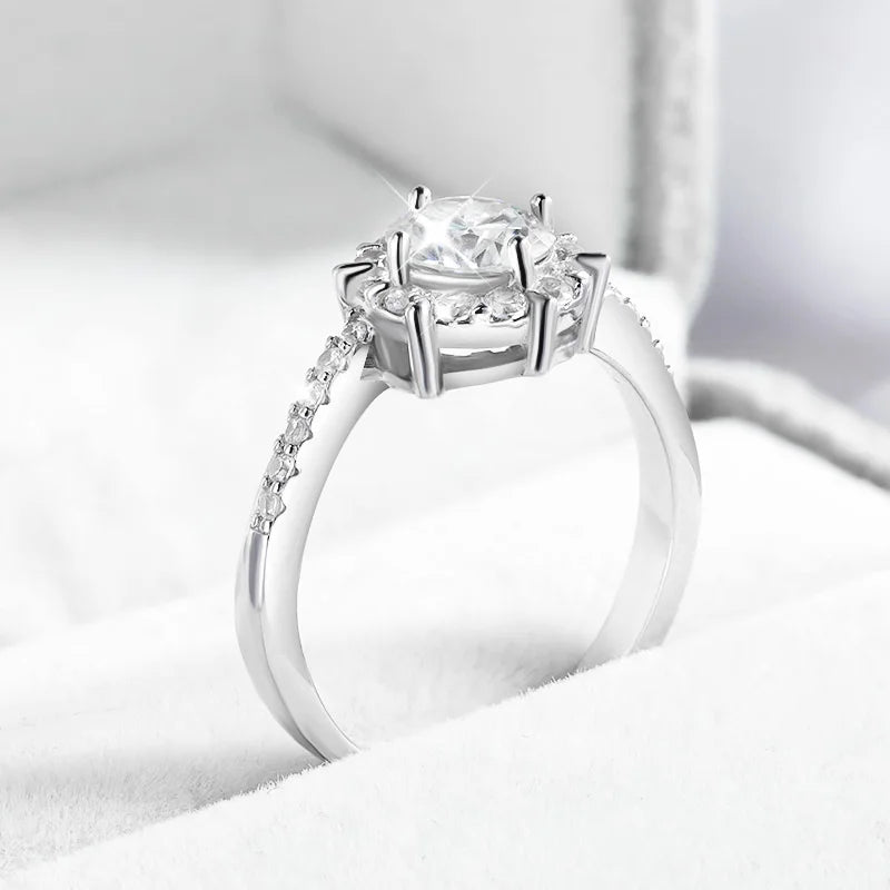 1 Carat or 2 Carat Moissanite and Zircon Platinum Plated 925 Sterling Engagement Ring