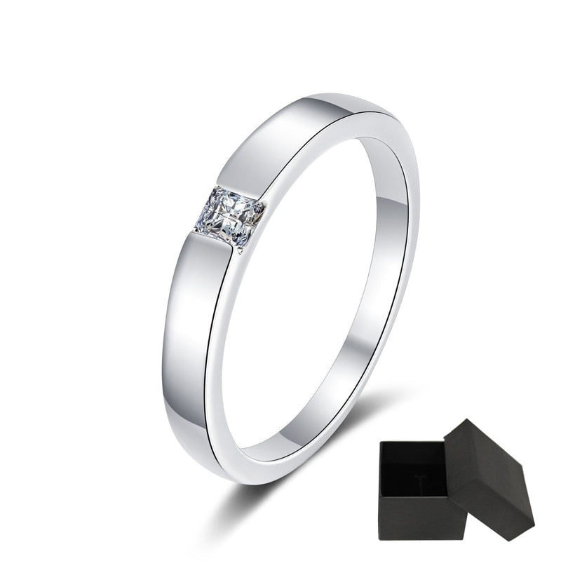 0.3 Carat Princess Cut Moissanite Platinum Plated 925 Sterling Silver Unisex Wedding Band
