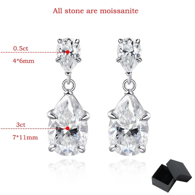 7 Carats Total Full Moissanite 18K White Gold Plated 925 Sterling Silver Drop Earrings