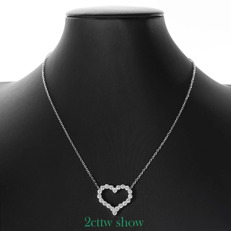 1.2 Carat Total or 2 Carats Total Moissanite Platinum Plated 925 Sterling Silver Heart Necklace