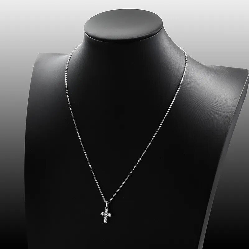 0.6 Carat Total Moissanite Platinum Plated 925 Sterling Silver Cross Pendant