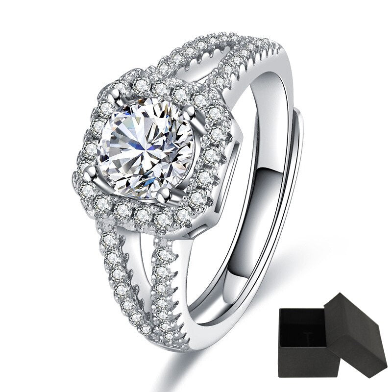 1 Carat Moissanite and Zircon Accent Platinum Plated 925 Sterling Silver Engagement Ring
