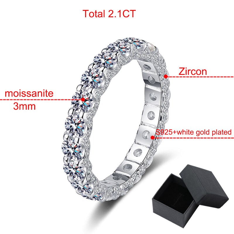 2.1 Carat Total Moissanite and Zircon Accent 18K White Gold Plated 925 Sterling Silver Eternity Band