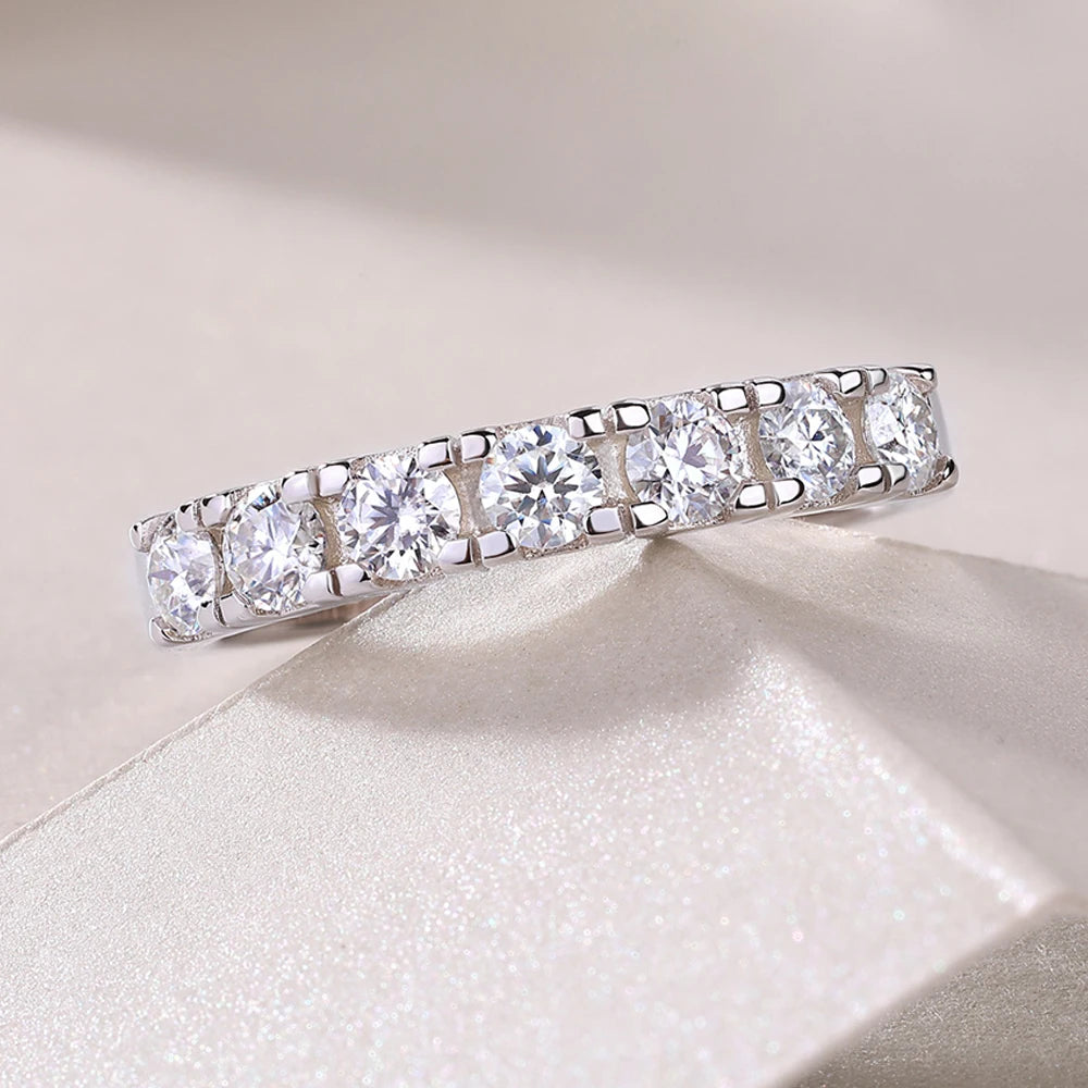 0.7 Carat Total Moissanite 18K White Gold Plated 925 Sterling Silver Band