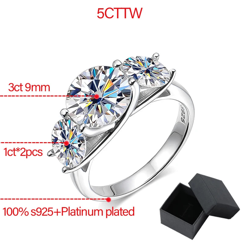 5 Carats Total Moissanite Platinum Plated 925 Sterling Silver Ring