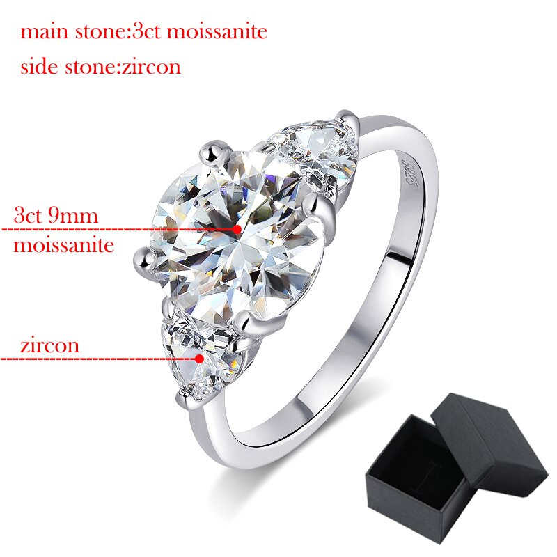 3 Carat Moissanite and Zircon Platinum Plated 925 Sterling Silver Ring