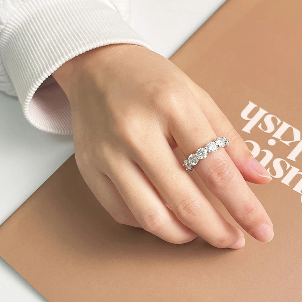 5mm Moissanite Platinum Plated 925 Sterling Silver Eternity Band Up to 8 Carats