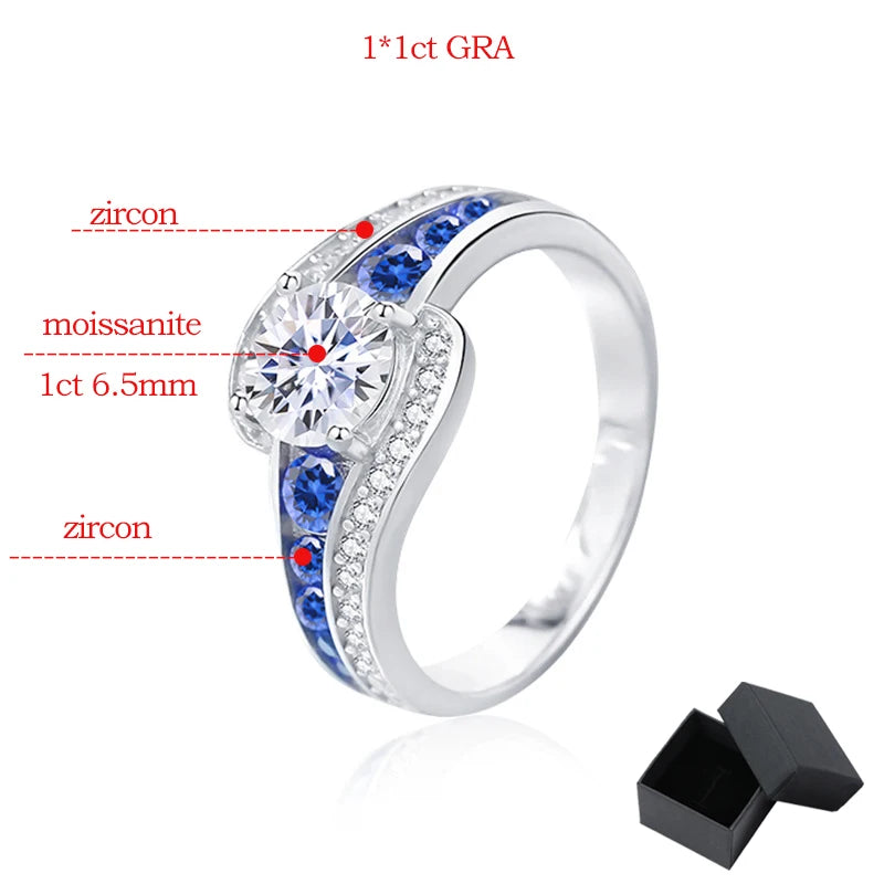 1 Carat Moissanite and Zircon 18K White Gold Plated 925 Sterling Silver Ring