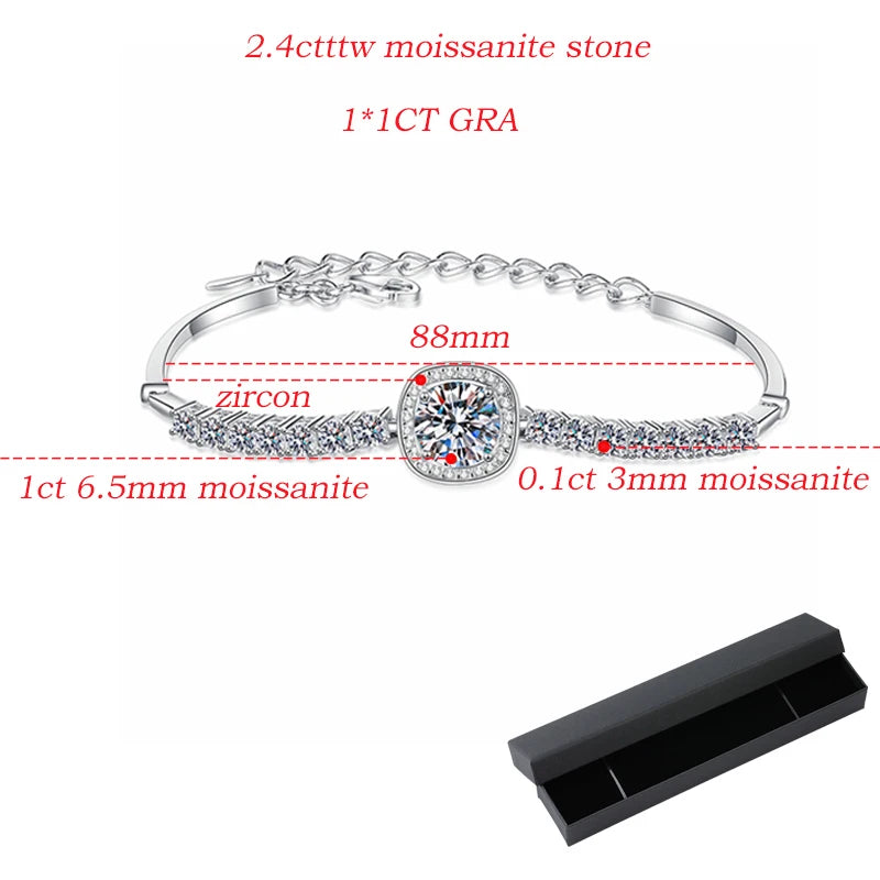 2.4 Carats Total Moissanite and Zircon Platinum Plated 925 Sterling Silver Bracelet