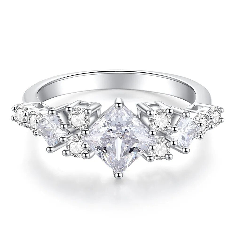1.2 Carat Princess Cut Moissanite and Zircon Platinum Plated 925 Sterling Silver Ring