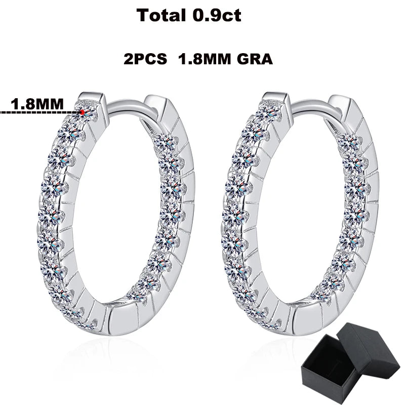 0.9 Carat Total Moissanite Platinum Plated 925 Sterling Silver Hoop Earrings
