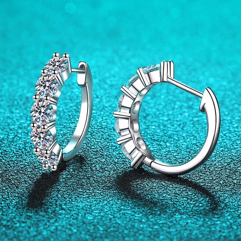 2 Carat Total Moissanite D Color VVS1 Platinum Plated 925 Sterling Silver Hoop Earrings