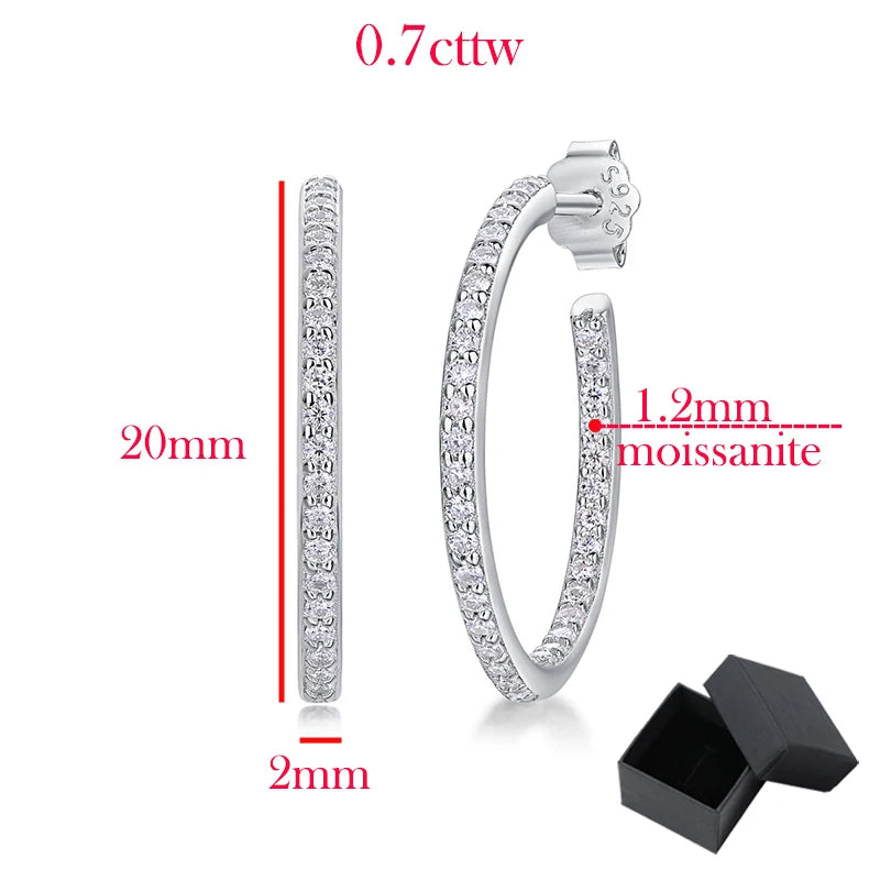 0.7 Carat Total Moissanite Platinum Plated 925 Sterling Silver Hoop Earrings