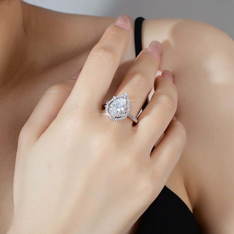 2 Carat Pear Shaped Moissanite and Zircon 18K Gold Plated 925 Sterling Ring