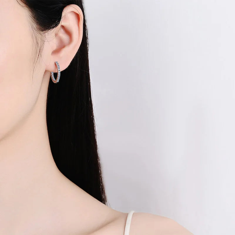 0.9 Carat Total Moissanite Platinum Plated 925 Sterling Silver Hoop Earrings