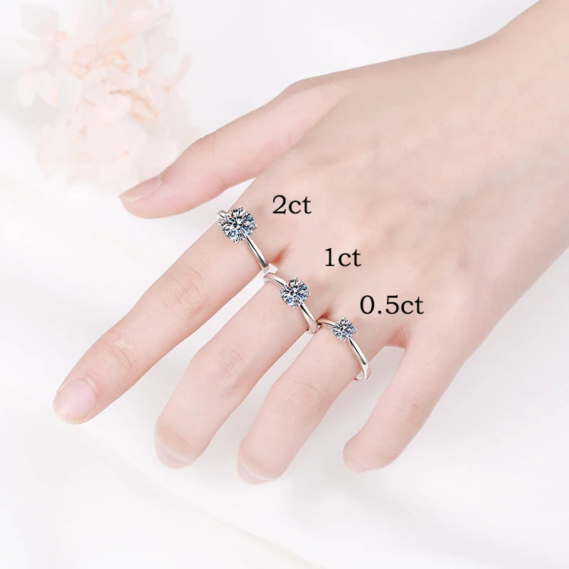 0.5 Carat to 2 Carats Moissanite 4 Prong 18K White Gold Plated 925 Sterling Silver Engagement Ring