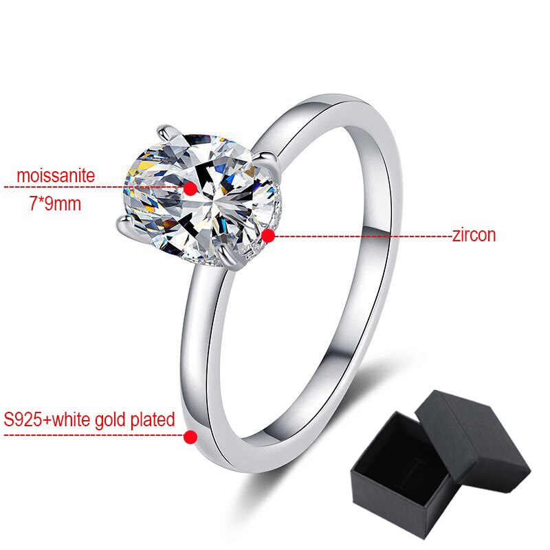 2 Carat Oval Cut Moissanite 18K White Gold Plated 925 Sterling Silver Solitaire Ring