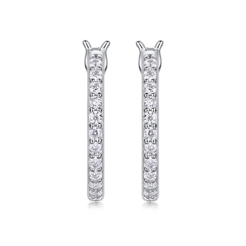 0.9 Carat Total Moissanite Platinum Plated 925 Sterling Silver Hoop Earrings