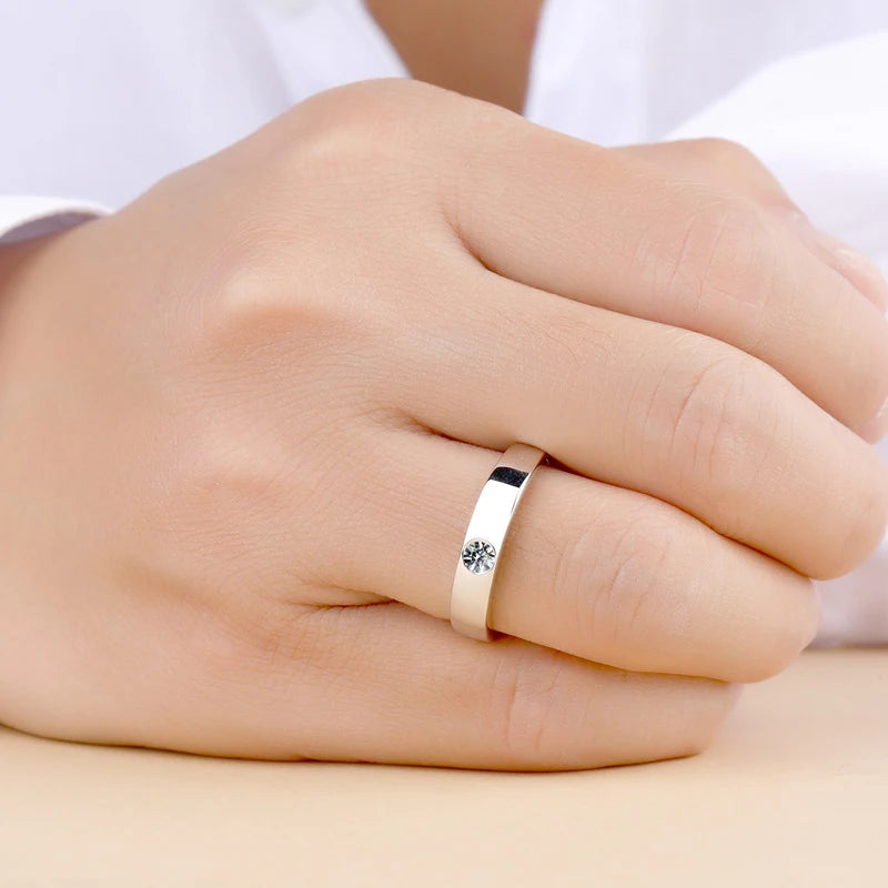 0.2 Carat Moissanite 18K White Gold Plated 925 Sterling Men's Wedding Band