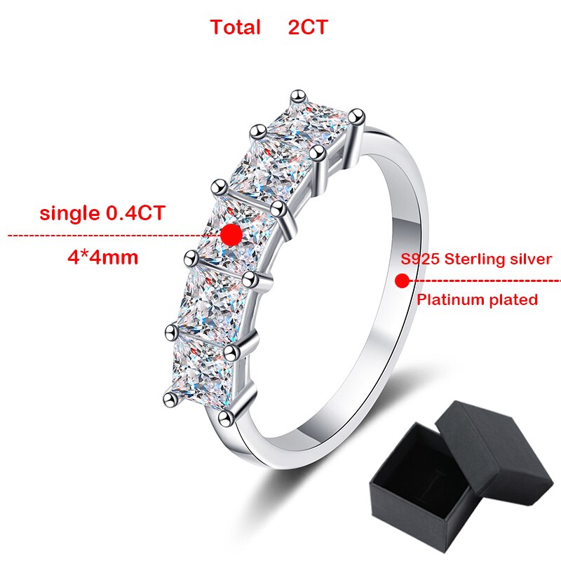 2 Carat Total Princess Cut Moissanite Platinum Plated 925 Sterling Silver Band