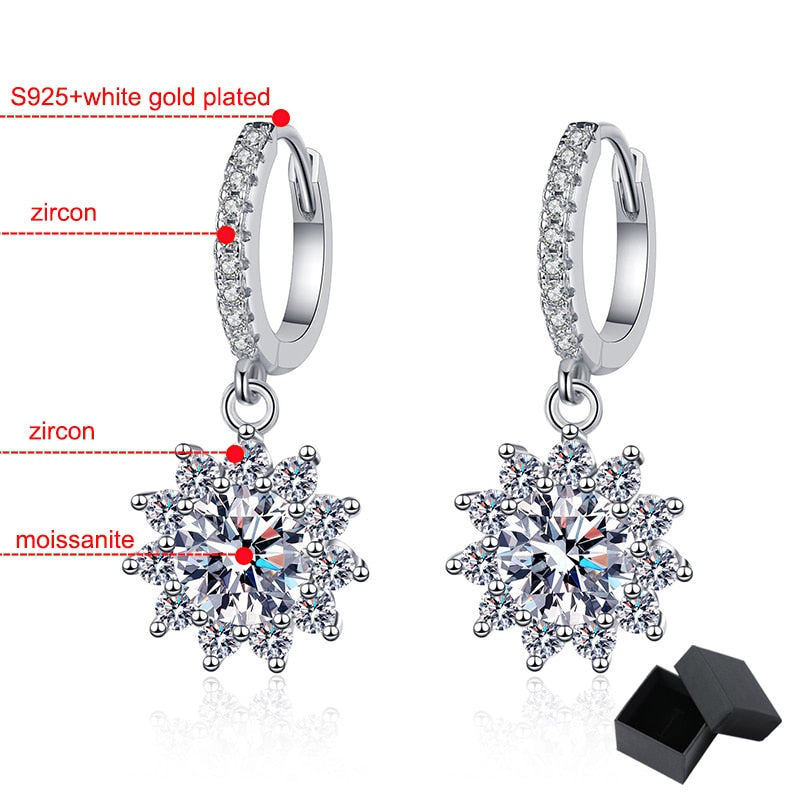 1 Carat Total to 2 Carats Total Moissanite and Zircon 18K White Gold Plated 925 Sterling Silver Drop Earrings
