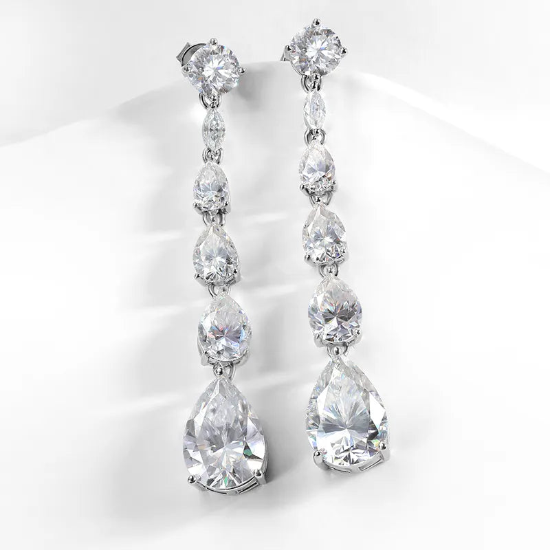 17.1 Carats Total Moissanite Rhodium Plated 925 Sterling Silver Drop Earrings
