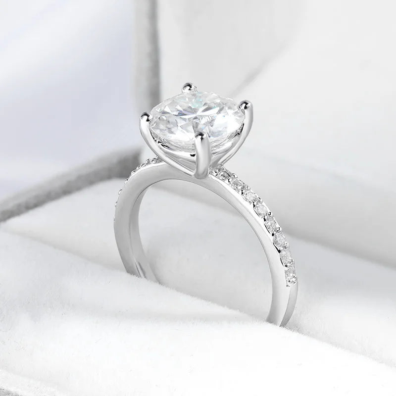1 Carat to 3 Carats Moissanite and Zircon Platinum Plated 925 Sterling Silver Engagement Ring